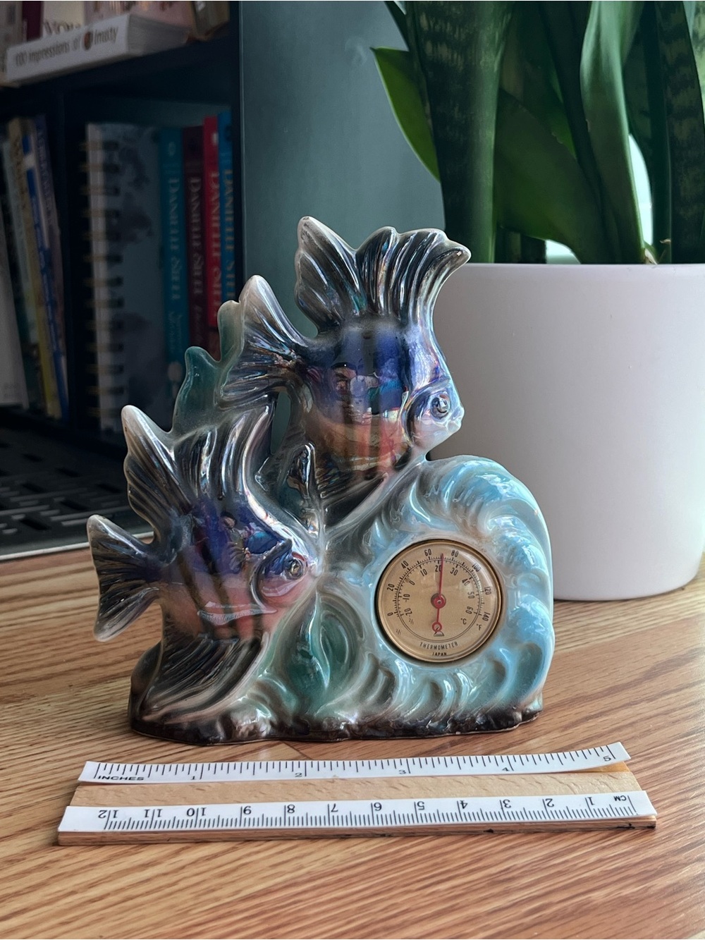 VTG 🐠🪸Mid-Century Modern kitsch ceramic Fish and coral thermometer ornament 🇯🇵